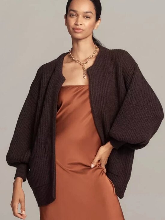 Anthropologie Sweaters - Anthopologie Flat White Cozy Crew-Neck Cardigan Sweater Chocolate Brown OS NWT